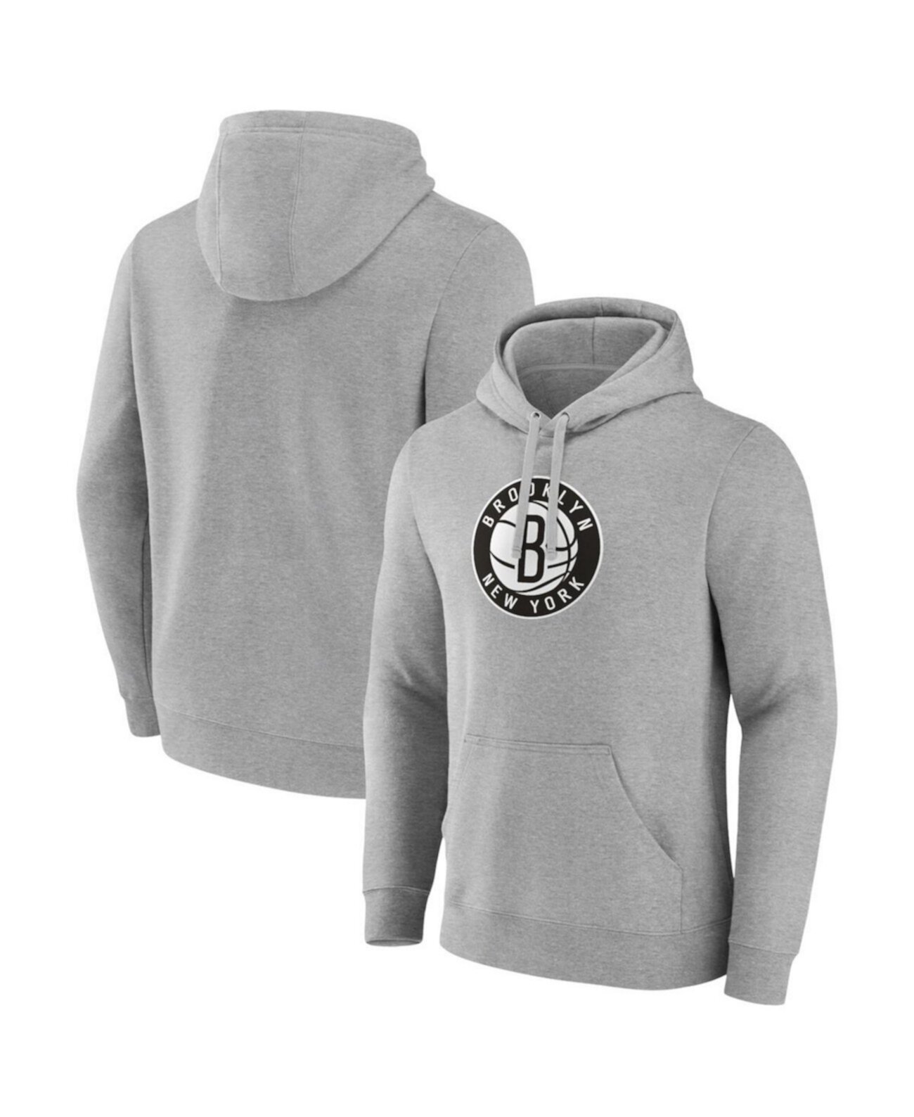 Men's Heather Gray Brooklyn Nets Primary Logo Pullover Hoodie Fanatics