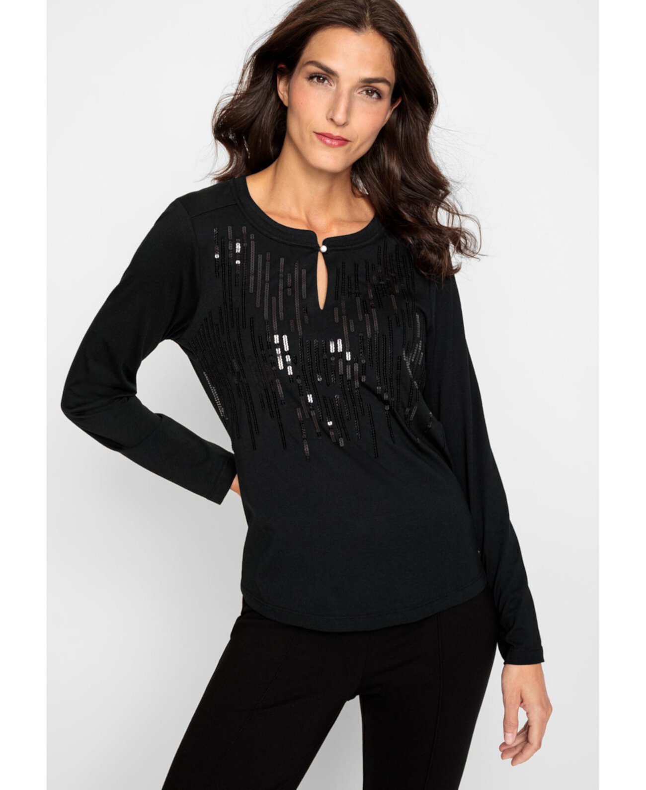 Women's Cotton Blend Long Sleeve Sequin T-Shirt Olsen