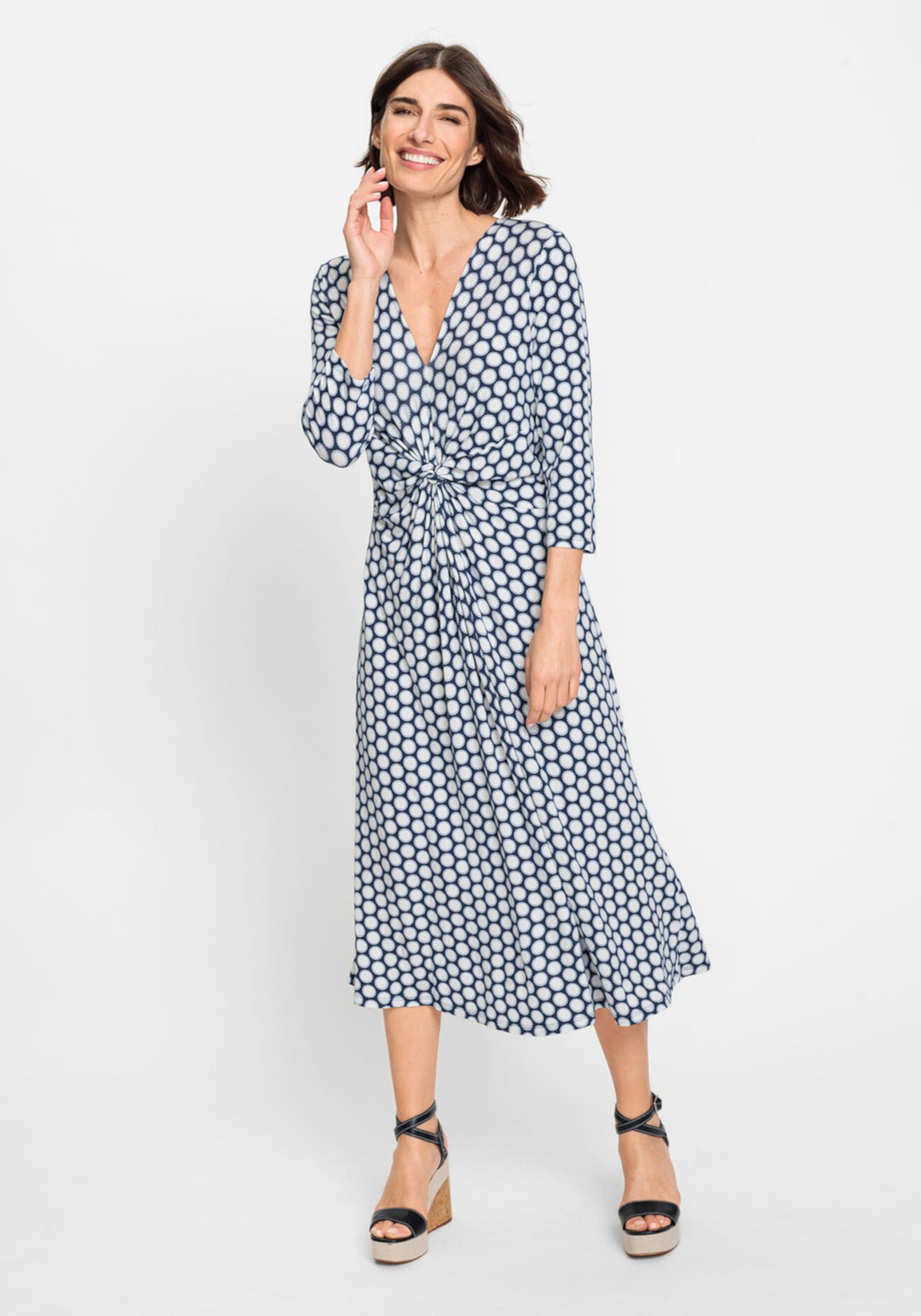 Women's 3/4 Sleeve A-Line Dot Print Midi Dress Olsen