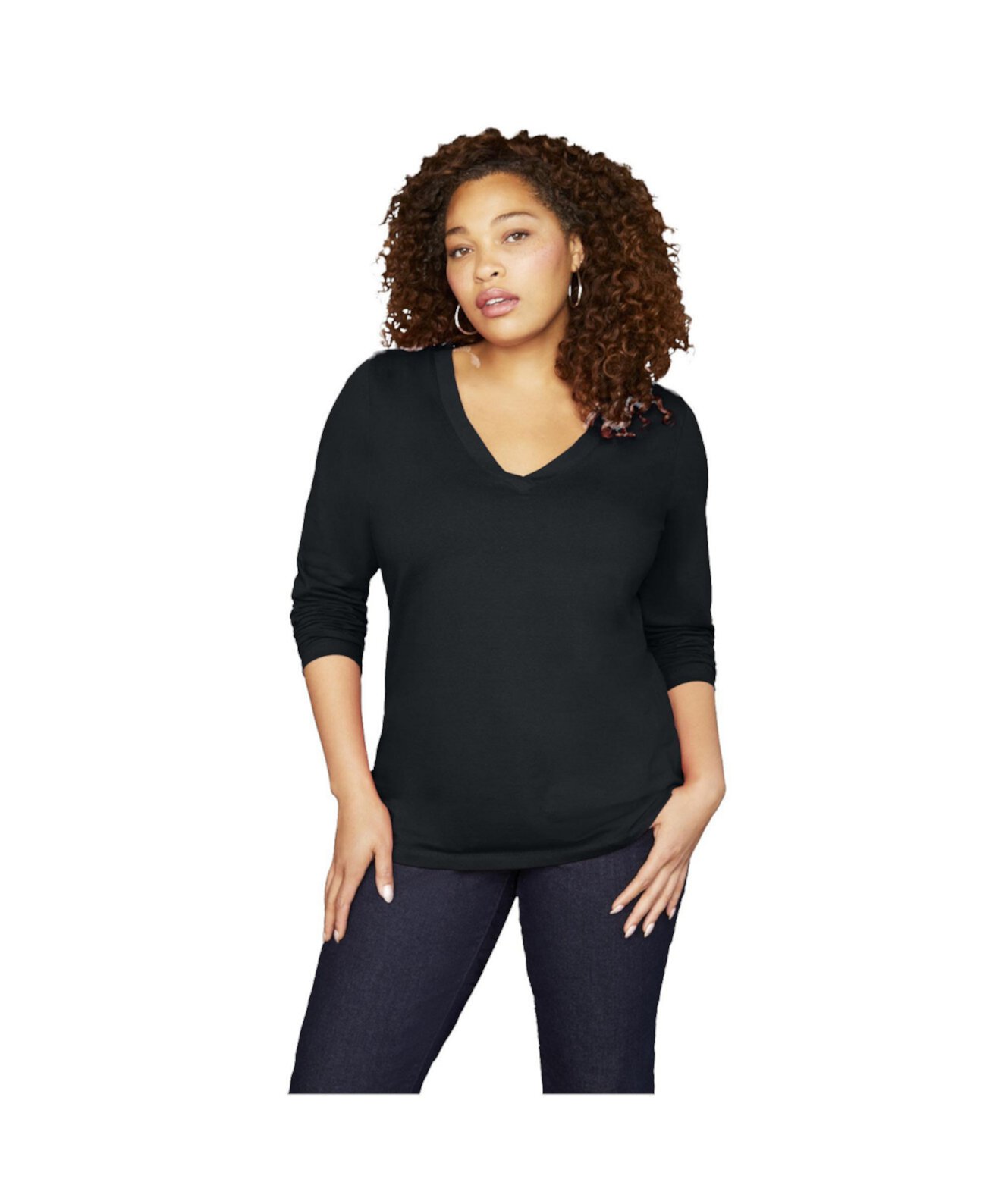 Women's Plus Size Long-Sleeve V-Neck One + Only Tee June + Vie