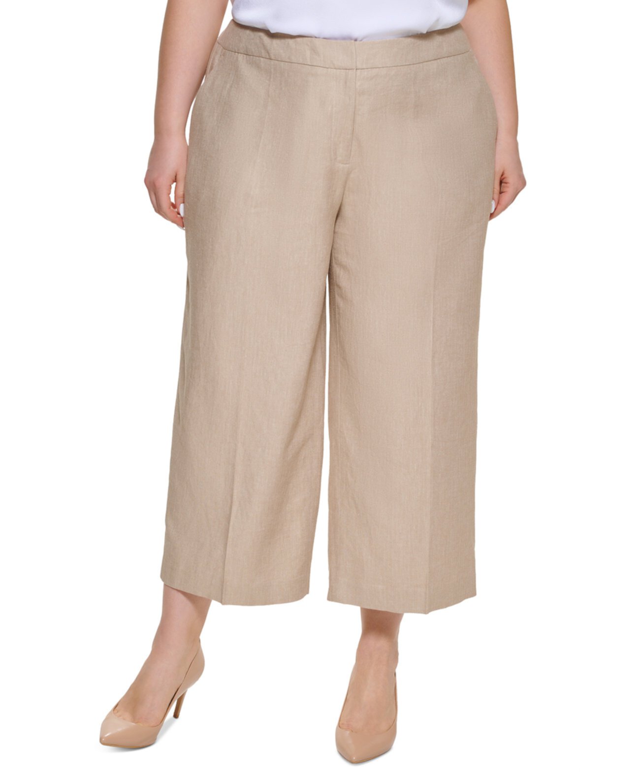 Plus Size Linen Cropped Wide-Leg Pants Calvin Klein