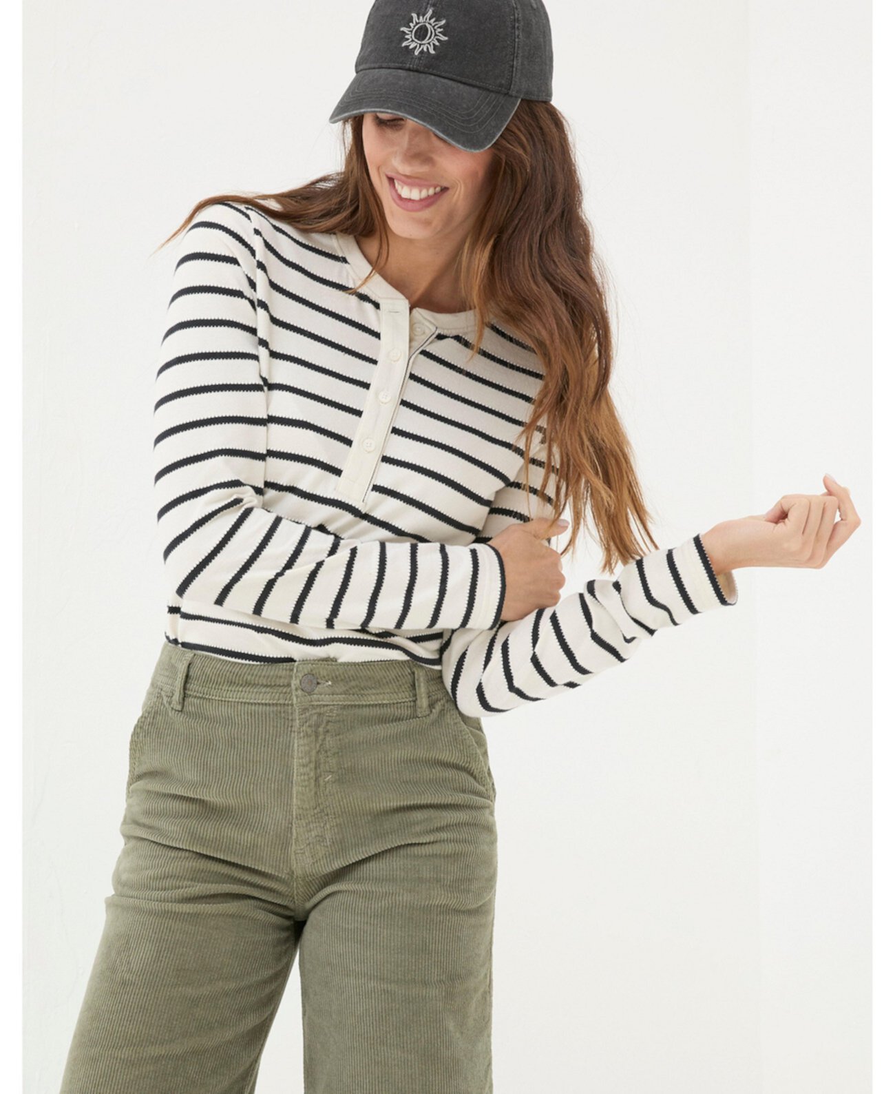 Women's Hettie Stripe Henley Top FatFace