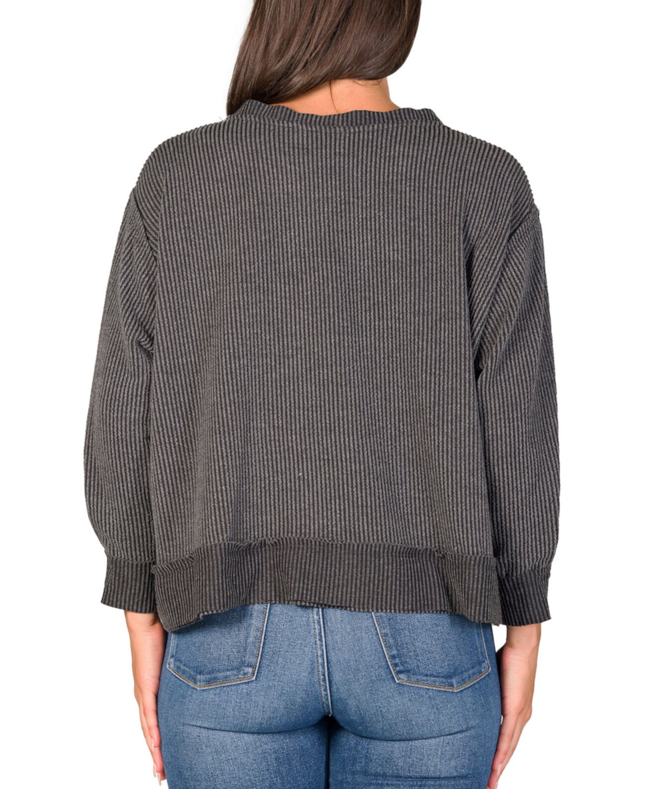 Women's Relaxed Fit Ribbed Knit V Neck Sweatshirt Top 24Seven Comfort