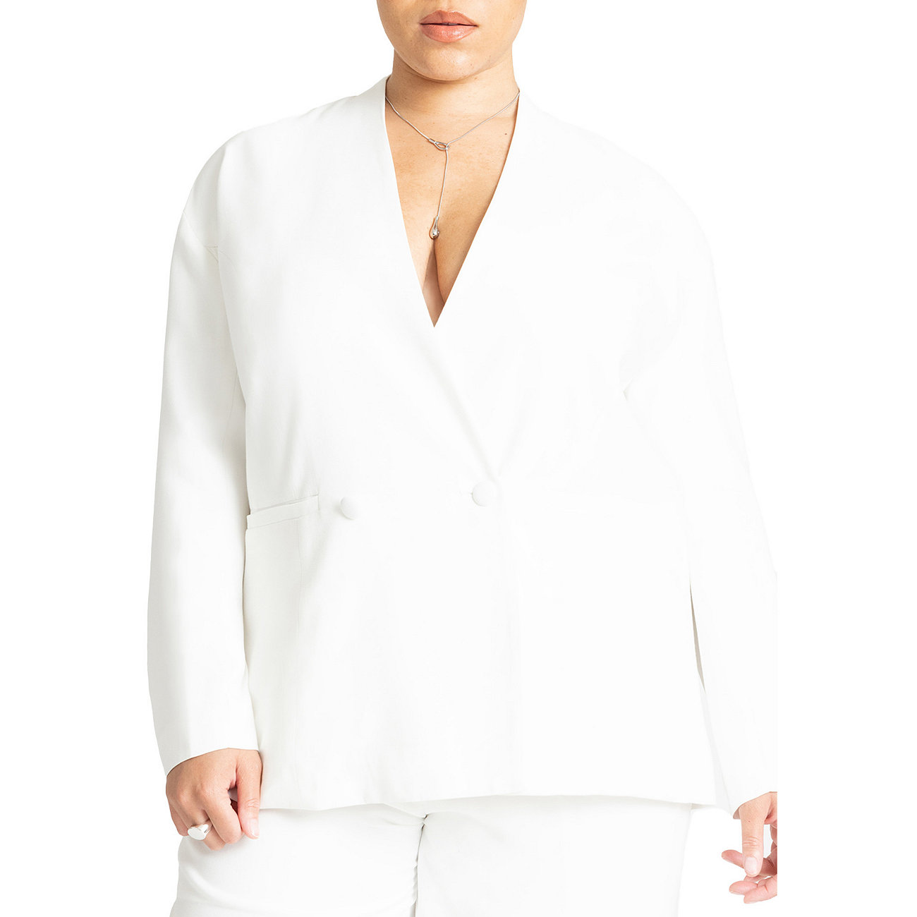 Women's Plus Size Clean Relaxed Double Breasted Blazer Eloquii