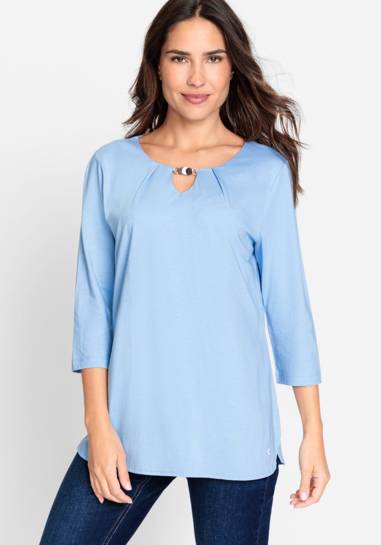 Women's Cotton Blend 3/4 Sleeve Keyhole T-Shirt Olsen