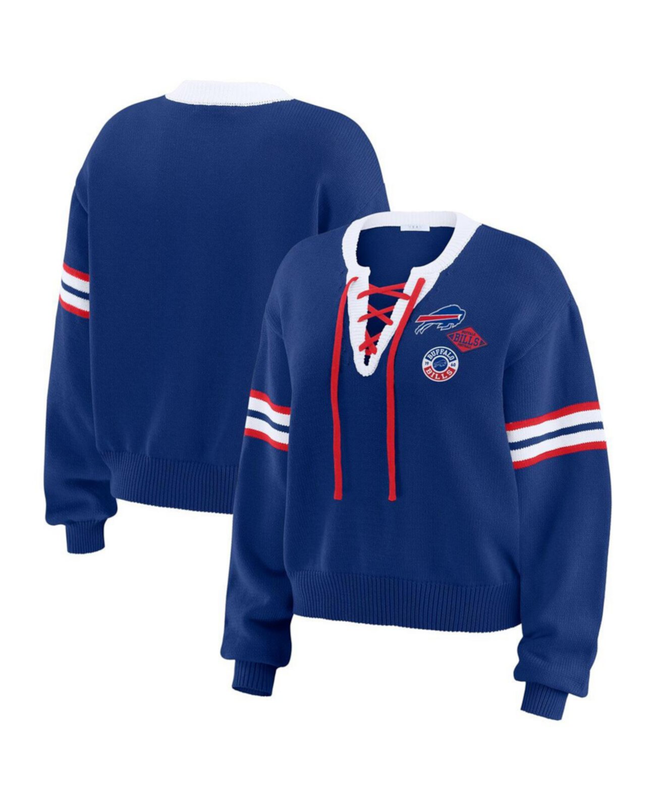 Women's Royal Buffalo Bills Lace-Up Sweater WEAR by Erin Andrews