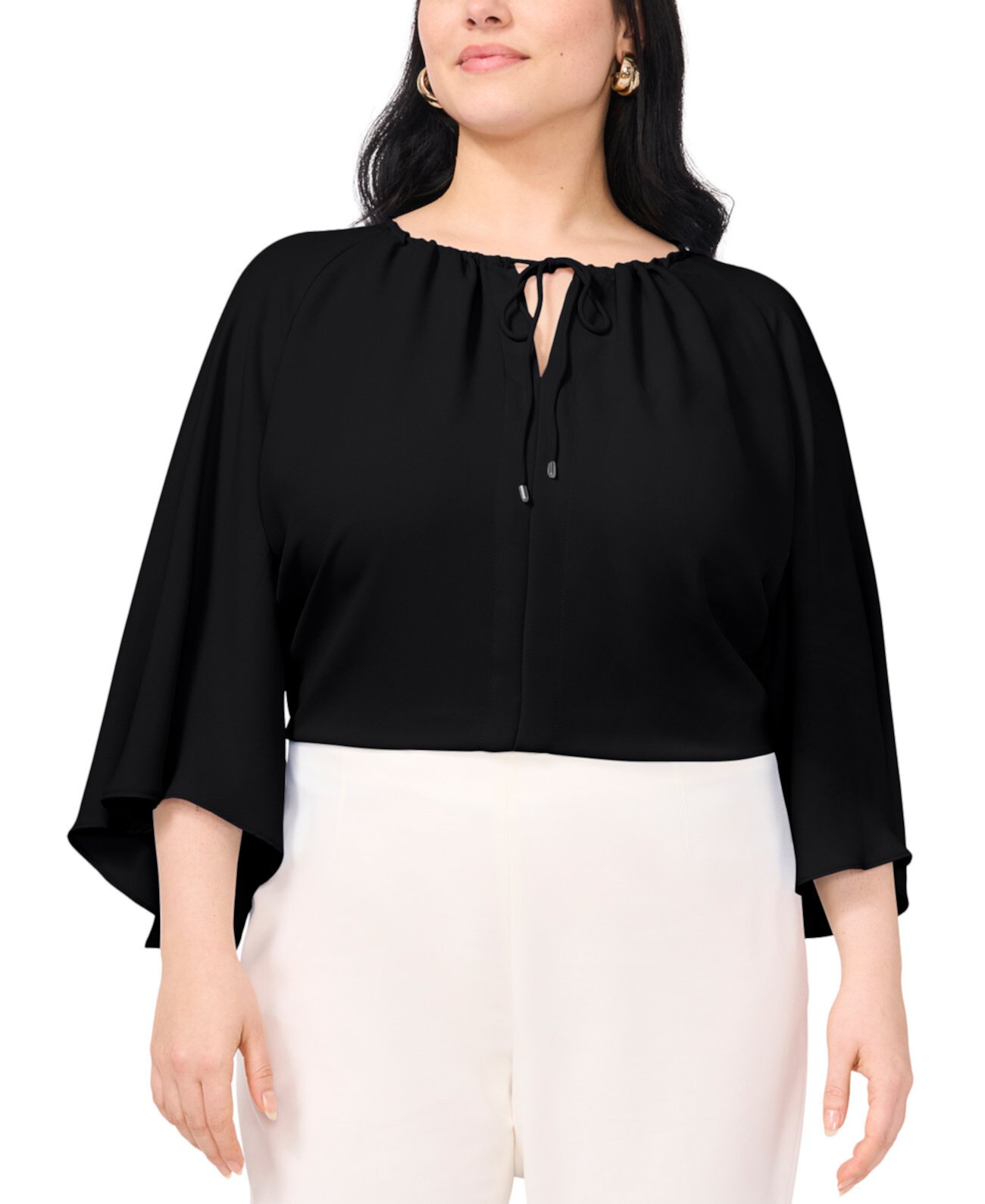 Plus Size Split-Neck Angel-Sleeve Blouse Vince Camuto