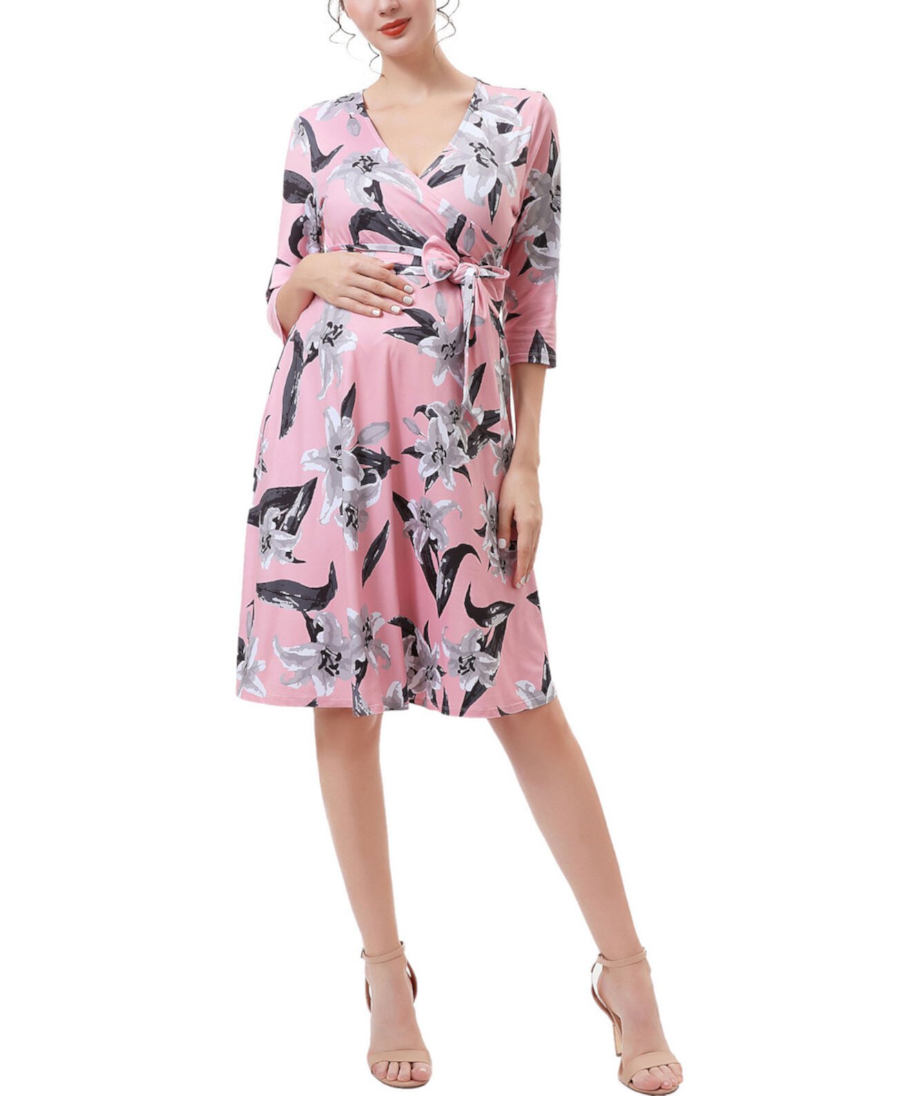 Maternity Floral Print Faux Wrap Nursing Dress Kimi and Kai