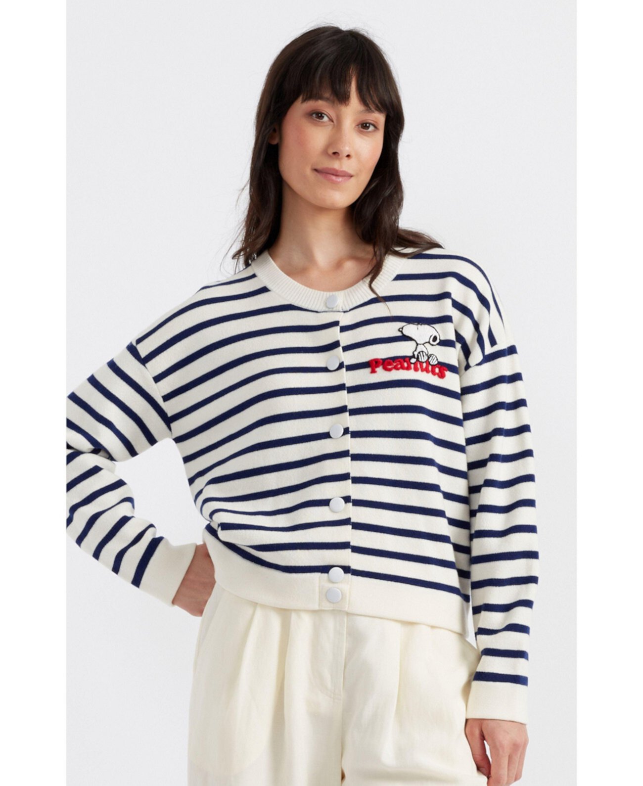 Chinti & Parker Snoopy Breton Milano Embroidered Merino Wool Cardigan Chinti and Parker