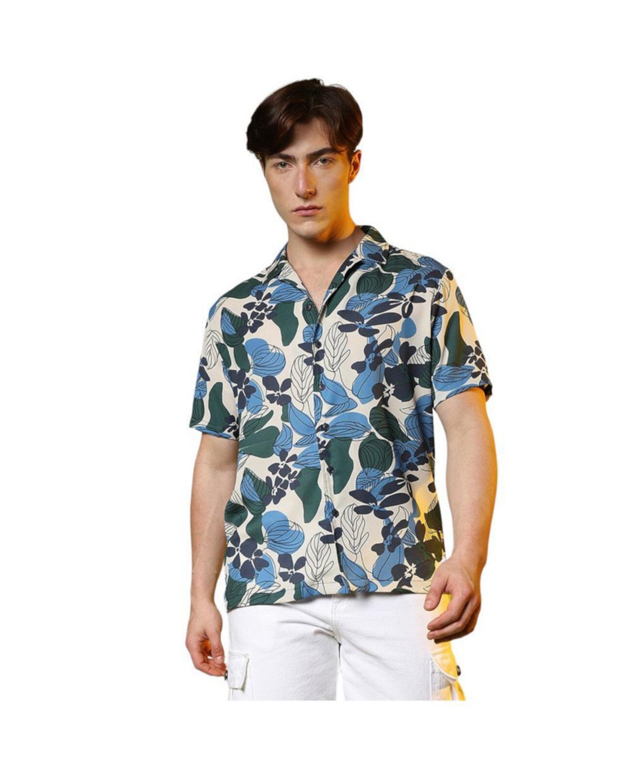 Men's Azure Blue & Forest Green Floral Abstract Shirt Campus Sutra