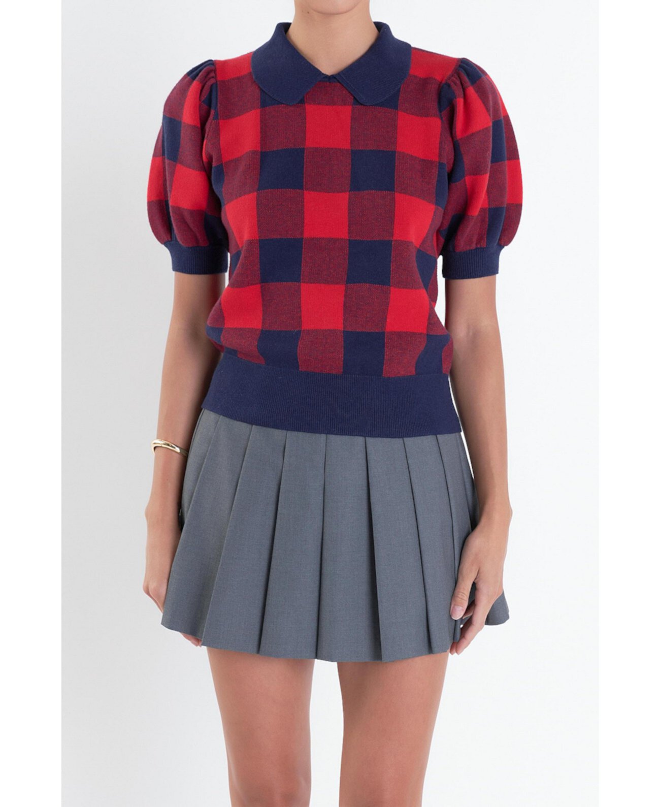 Women's Gingham Collar Knit Top English Factory