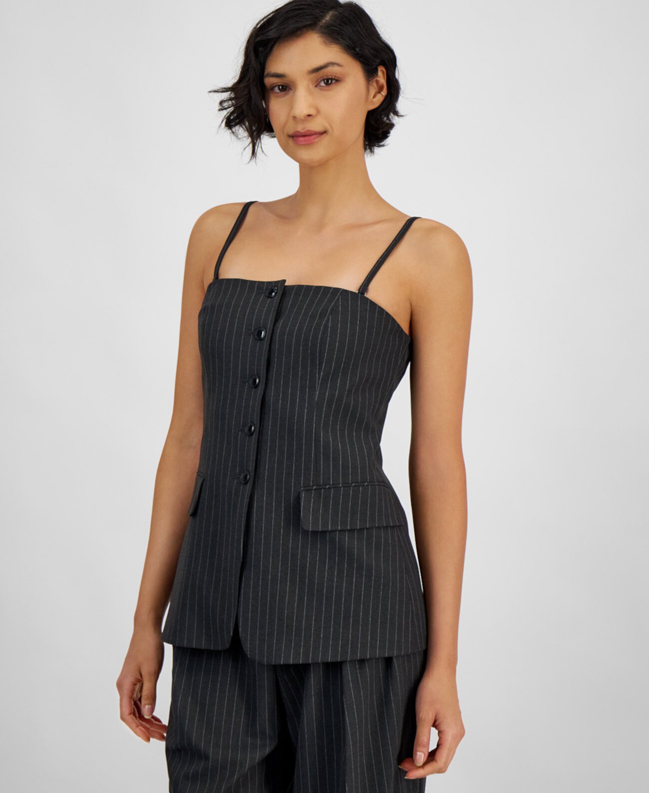 Women's Pinstriped Suiting Square-Neck Tank Top Hugo Boss