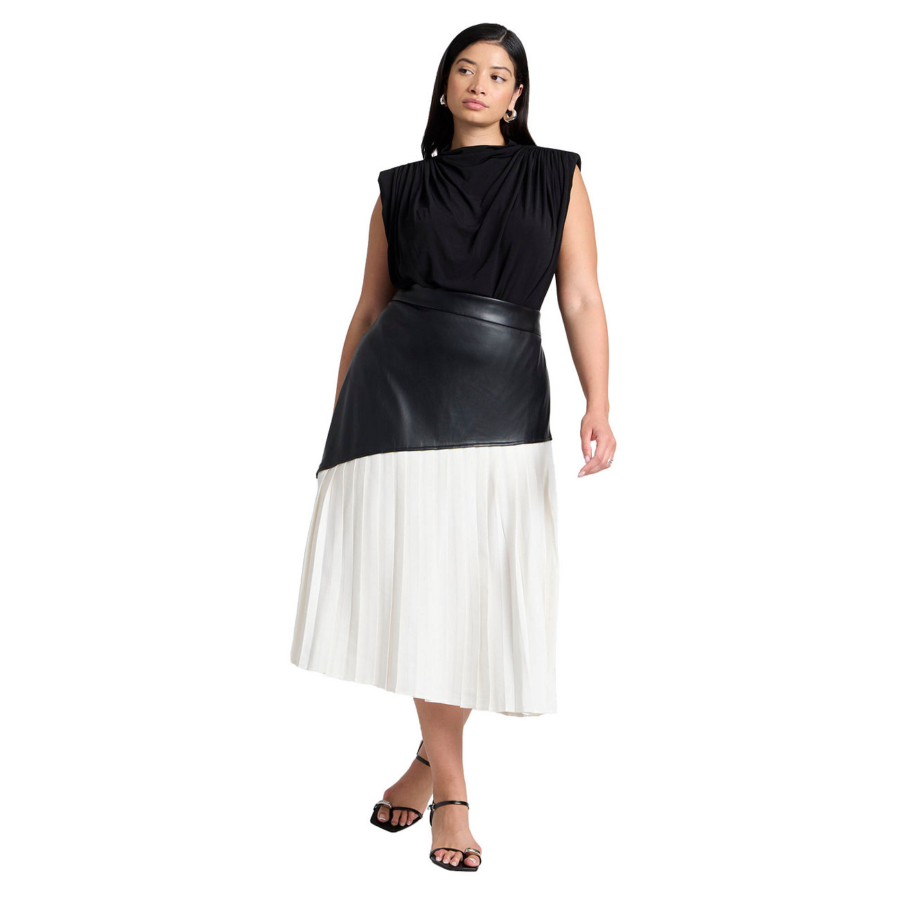 Women's Plus Size Mixed Media Pleated Skirt Eloquii