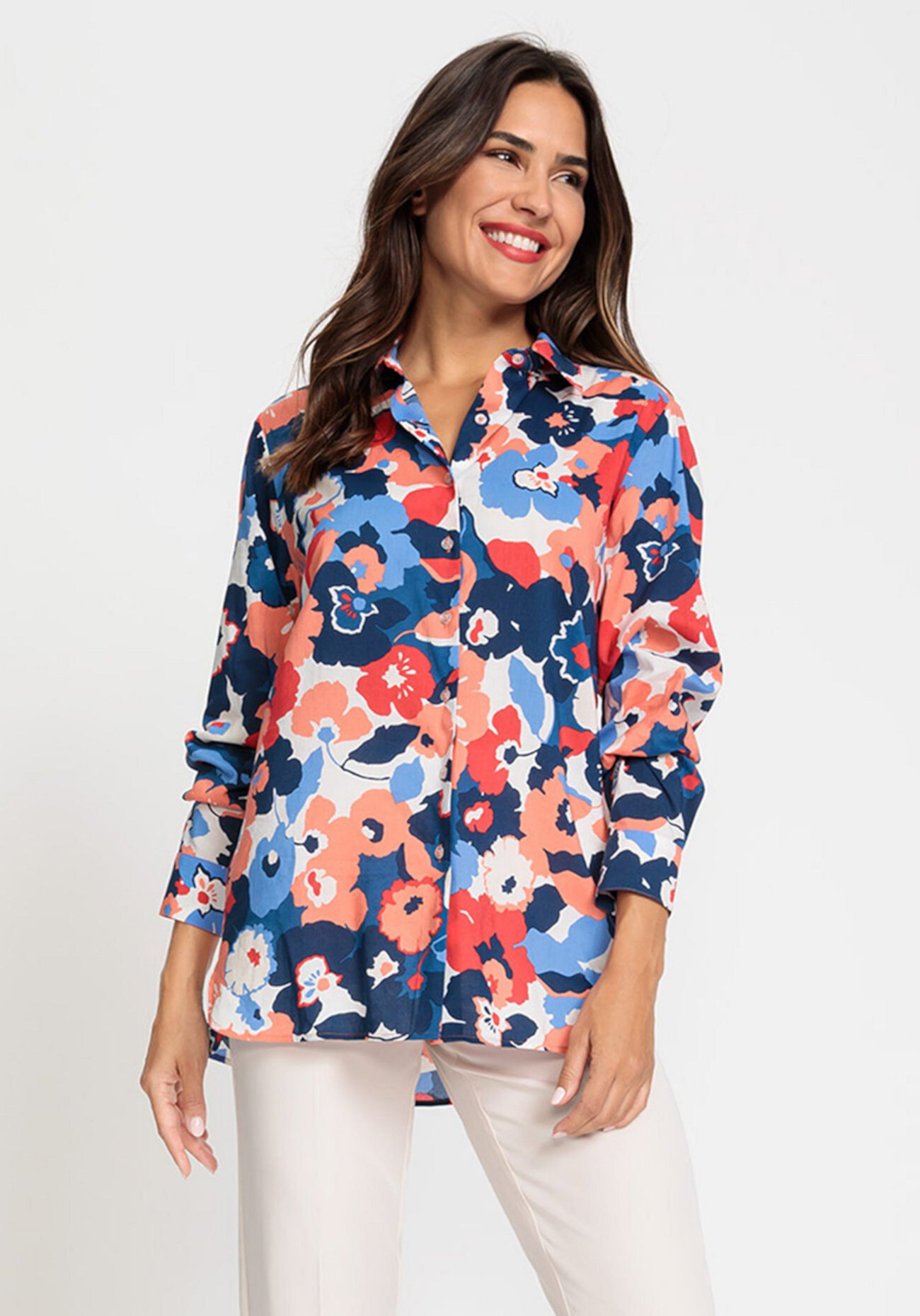 Women's Cotton Viscose Long Sleeve Floral Print Shirt Olsen