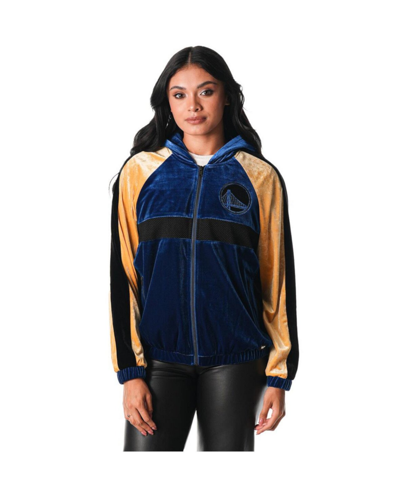 Women's Blue Golden State Warriors Velour Full-Zip Track Jacket Hoodie The Wild Collective