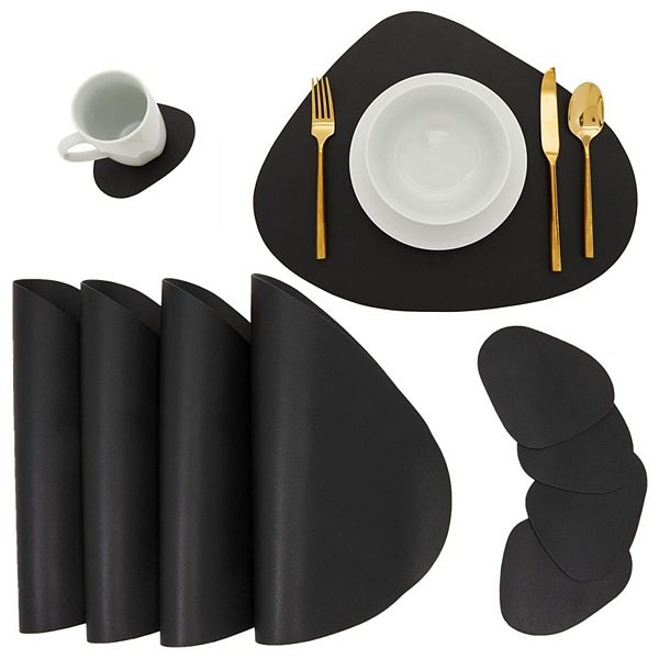 4-pieces Leather Placemats Set With Wedge Coasters Stock Preferred