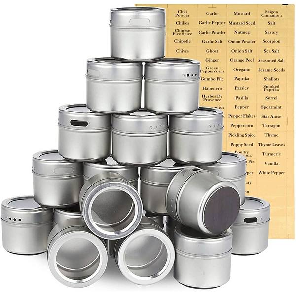 20-pieces Magnetic Spice Tins With Lids & 94 Labels Stock Preferred