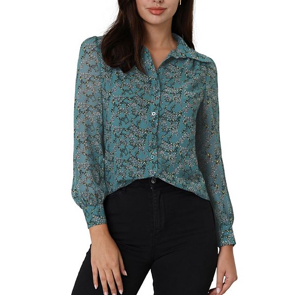 Women's Floral Shirt Long Sleeve Button Down Blouse Hombety