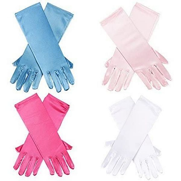 4 Pairs Princess Gloves For Girls 3-8, Halloween Costume Wedding Party Dress Up Blue Panda