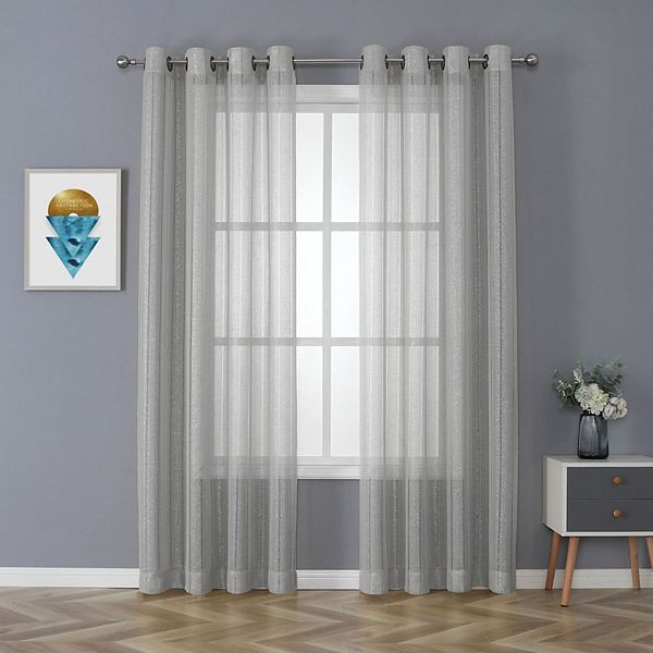 Kate Aurora 2 Piece Metallic Shimmer Chic Striped Flax Styled Sheer Grommet Top Curtains Kate Aurora