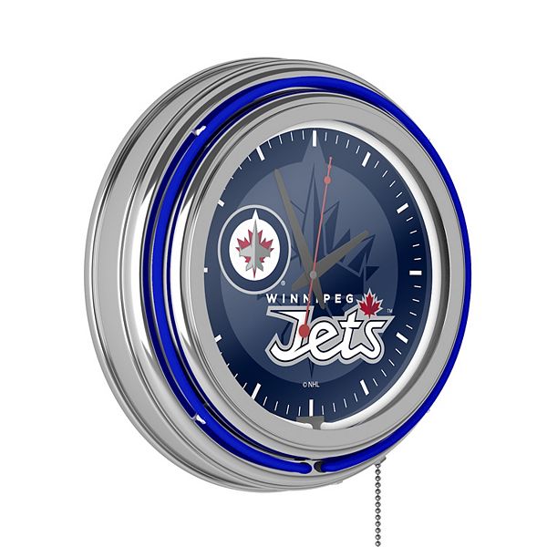 Настенные часы Winnipeg Jets Watermark в ретро-неоновом стиле, пластиковые, 37 см x 37 см, с аналоговым механизмом Trademark Gameroom