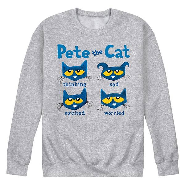 Мужской флисовый свитшот с принтом Лица Пита от Pete the Cat, с длинными рукавами и круглым вырезом Pete the Cat