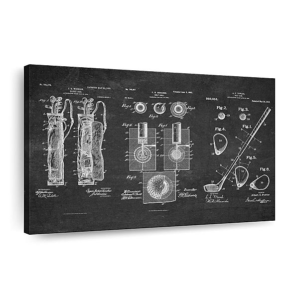 Картина на холсте 'Гольф: Патенты', черно-бела, 330 г/м², готова к подвешиванию Elephant Stock