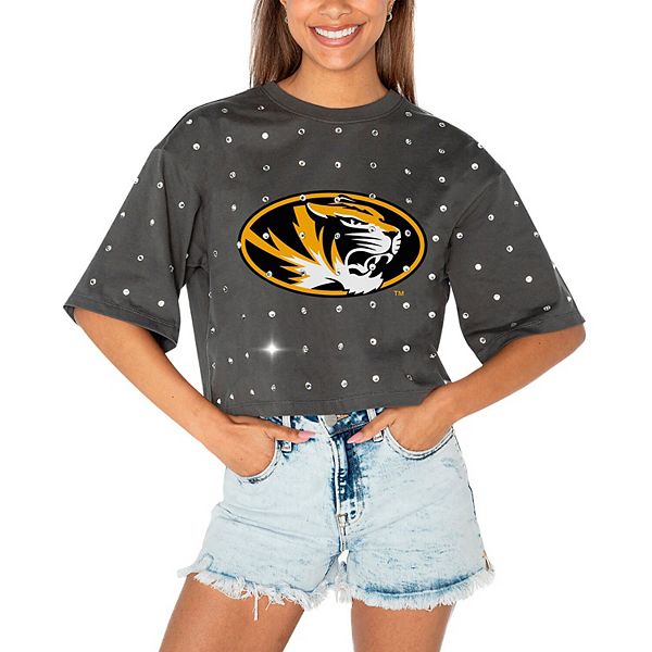 Women's Gameday Couture Gray Missouri Tigers Go Time Rhinestone Crop T-Shirt Gameday Couture