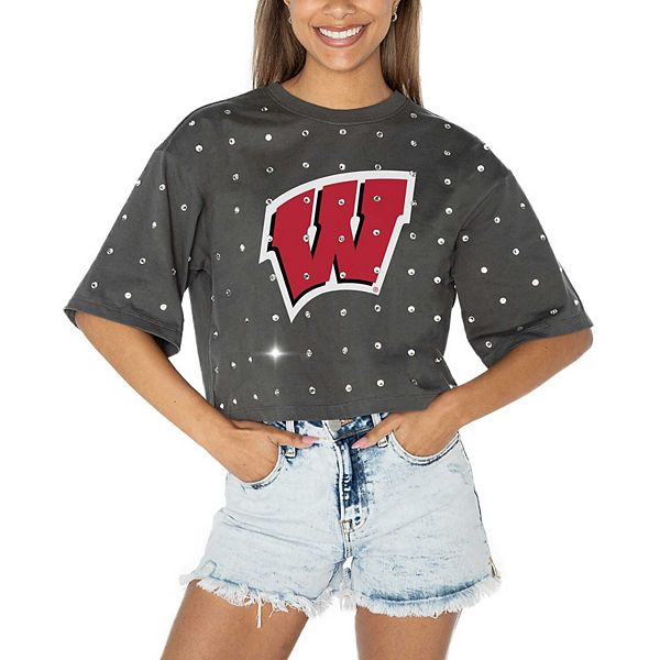 Women's Gameday Couture Gray Wisconsin Badgers Go Time Rhinestone Crop T-Shirt Gameday Couture