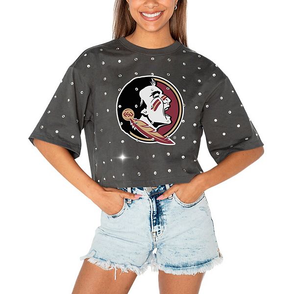 Women's Gameday Couture Gray Florida State Seminoles Go Time Rhinestone Crop T-Shirt Gameday Couture