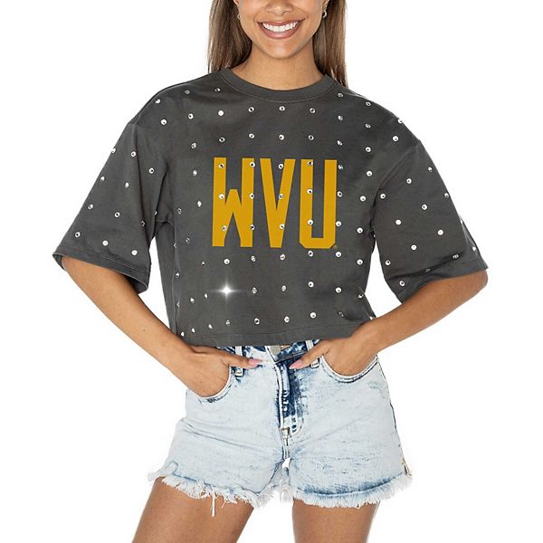 Women's Gameday Couture Gray West Virginia Mountaineers Go Time Rhinestone Crop T-Shirt Gameday Couture