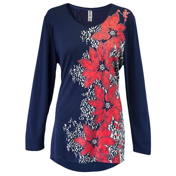 Spotted Poinsettia Women's Long Sleeve Swing Top MCCC Sportswear