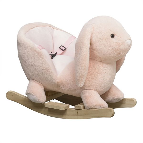 Qaba Rabbit Wooden Rocking Horse With Simulated Sound, Wooden Base, Seat Belt Qaba