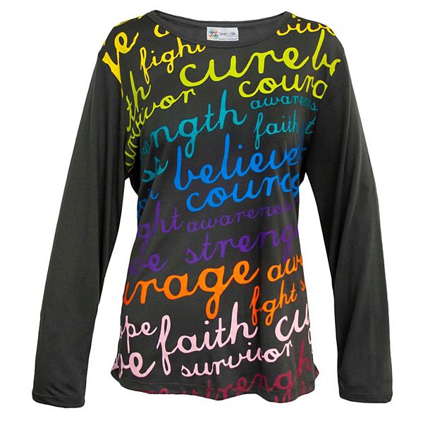 Charcoal Rainbow Cancer Awareness Word Printed Women's Adult Long Sleeve T-Shirt MCCC Sportswear