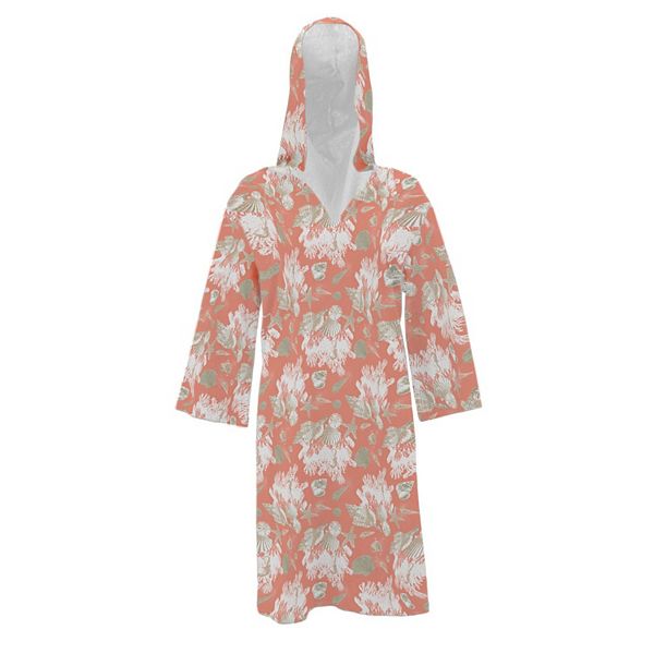 Coastal Coral Shells Hooded Women's Adult Beach Cover Up MCCC Sportswear