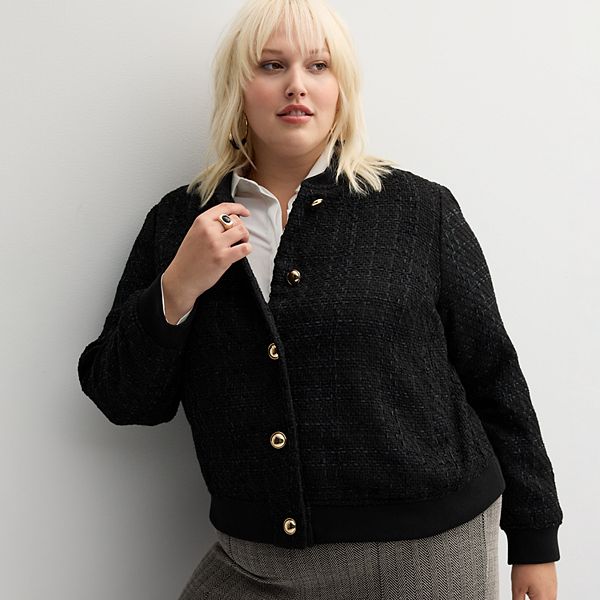 Plus Size Nine West Button Front Bomber Jacket Nine West