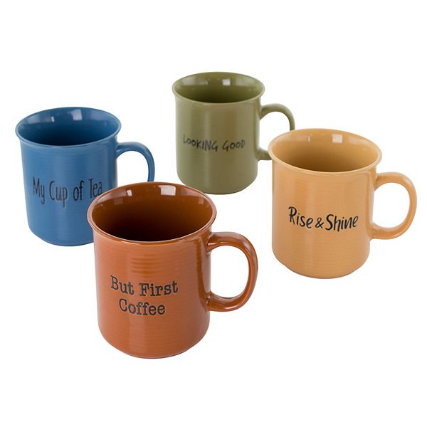 Gibson Everyday Thoughtful Morning 4 Piece 26 Ounce Stoneware Cup Set in Assorted Colors Gibson Everyday