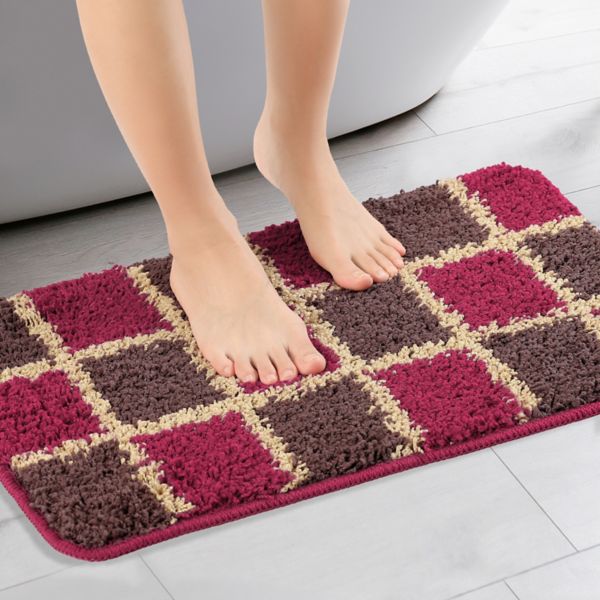 Checked Washable Plush Shaggy Bath Mat , 20" X 32" Unique Bargains