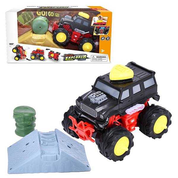 Dazmers Monster Trucks Set With Oil Drum And Barricade Board  For Boys Dazmers