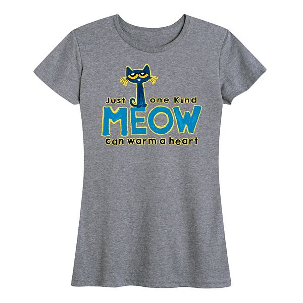 Женская футболка с графикой 'Meow' от Pete The Cat, короткий рукав, хлопок и полиэстер Pete the Cat