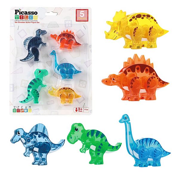 PicassoTiles 5 PC Dinosaur Themed, Magnetic Tiles, Magnet Building Blocks for Kids 3+ PicassoTiles