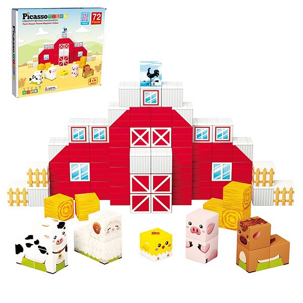 PicassoTiles 72 PC Magnetic Blocks Farm House Theme, Magnetic Building Blocks Toy for Kids 3+ PicassoTiles