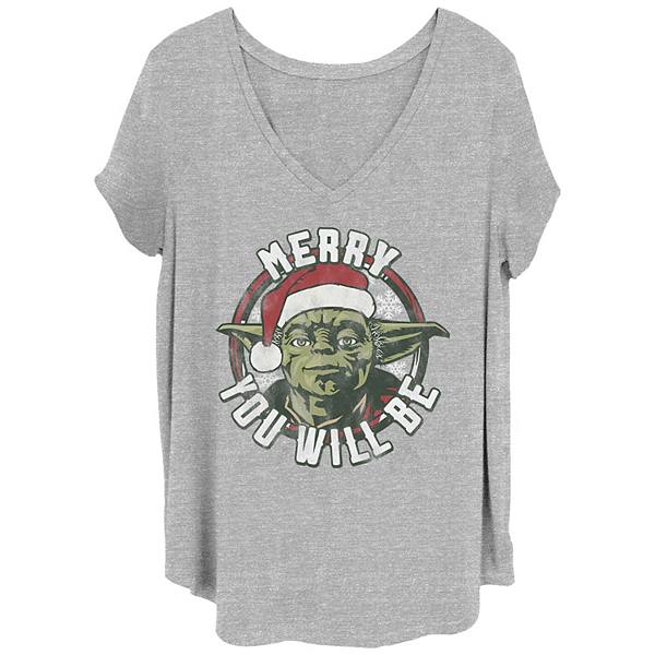 Футболка Plus Size с V-образным вырезом Star Wars Yoda Merry You Will Be из хлопка и полиэстера с короткими рукавами Star Wars