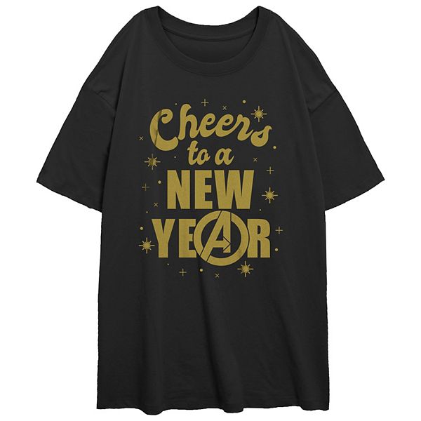 Juniors' Marvel Avengers Cheers To A New Year Oversized Graphic Tee Marvel