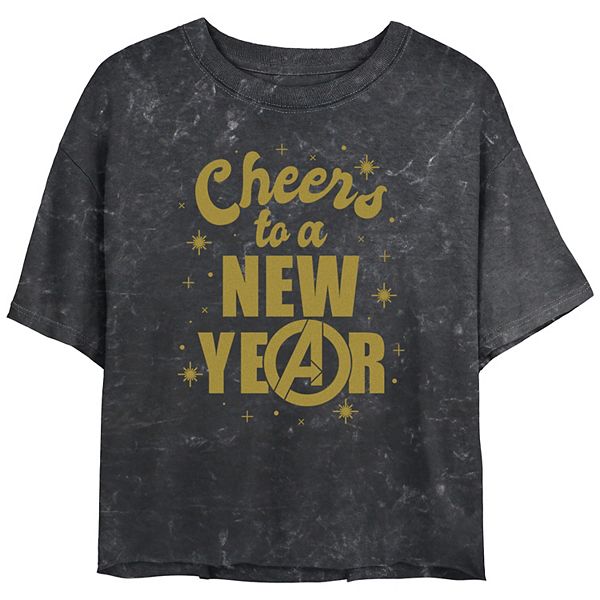 Juniors' Marvel Avengers Cheers To A New Year Cropped Graphic Tee Marvel