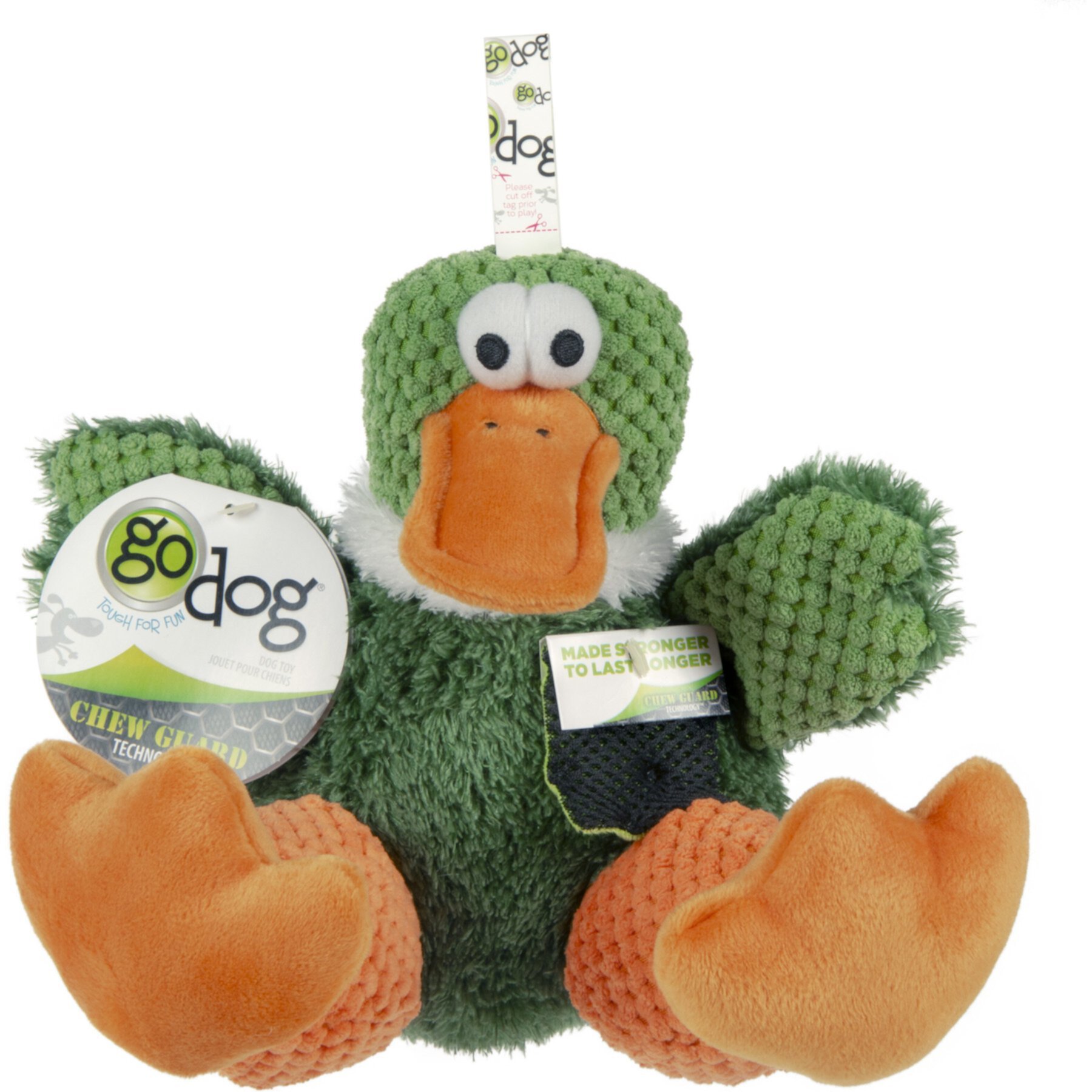 GoDog Checkers Sitting Duck Squeaker Dog Toy, Green Godog