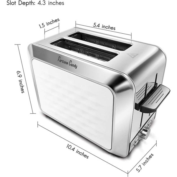 Toaster, Diamond Pattern, 2 Slice, Stainless Steel, Toaster For Bagels, Wide Slots Toaster Mega Casa