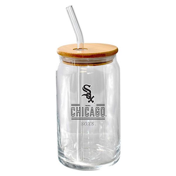 Пивной стакан 473 мл с бамбуковой крышкой и стеклянной трубочкой Chicago White Sox The Memory Company