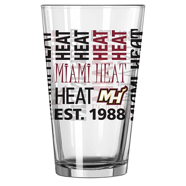 Стеклянная пивная кружка Miami Heat 473 мл с эффектным графическим дизайном, устойчива к повреждениям, подходит для посудомоечной машины Logo Brand