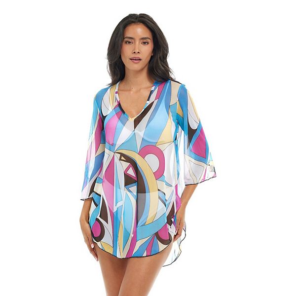 Women's Jordan Taylor Printed V-Neck Tunic Swim Cover Up Jordan Taylor